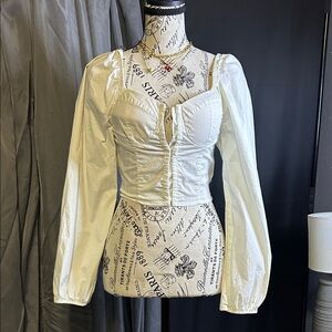 Ivory Puff-Sleeve Sweetheart Corset Blouse